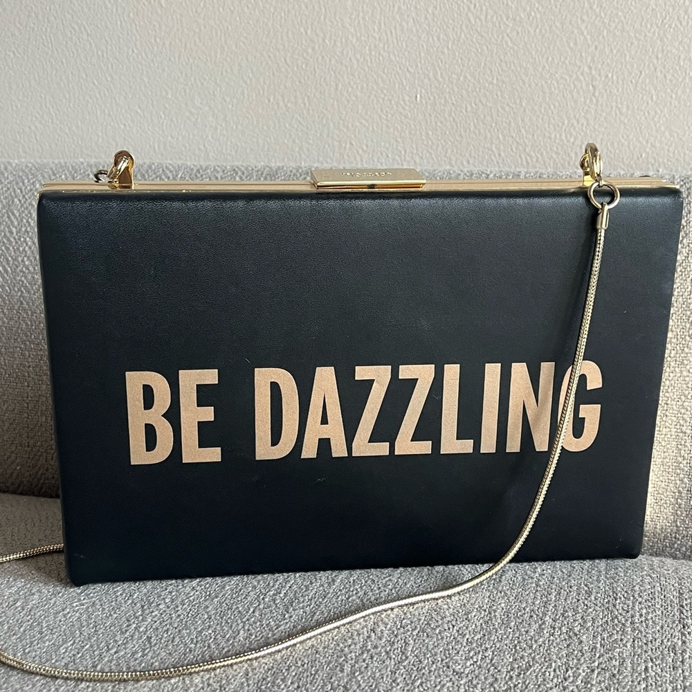 Kate Spade ♠️ BE DAZZLING leather clutch shoulder bag purse gold chain strap HTF